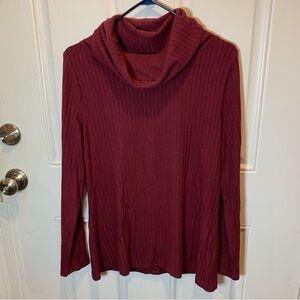 Lands' End Women's Ribbed Cowl Neck Long Sleeve Pullover Top Sweater Viscose